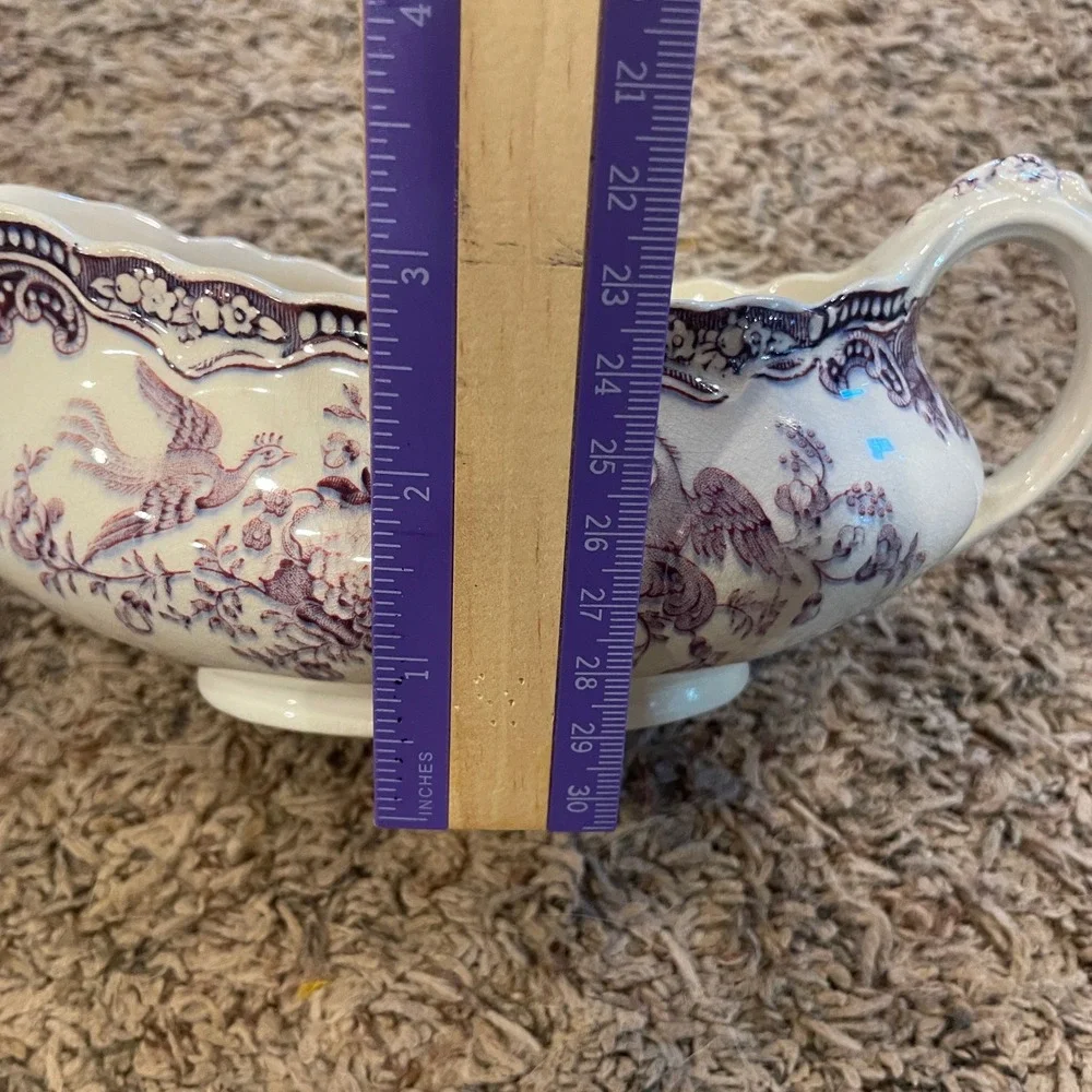 Vintage Crown Ducal Bristol Purple Transferware Gravy‎ Boat England Birds Floral